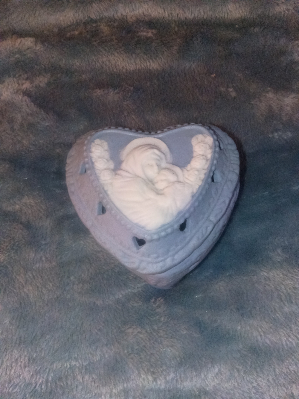Heart-Shaped Porcelain Trinket Box with Mother & Child Relief